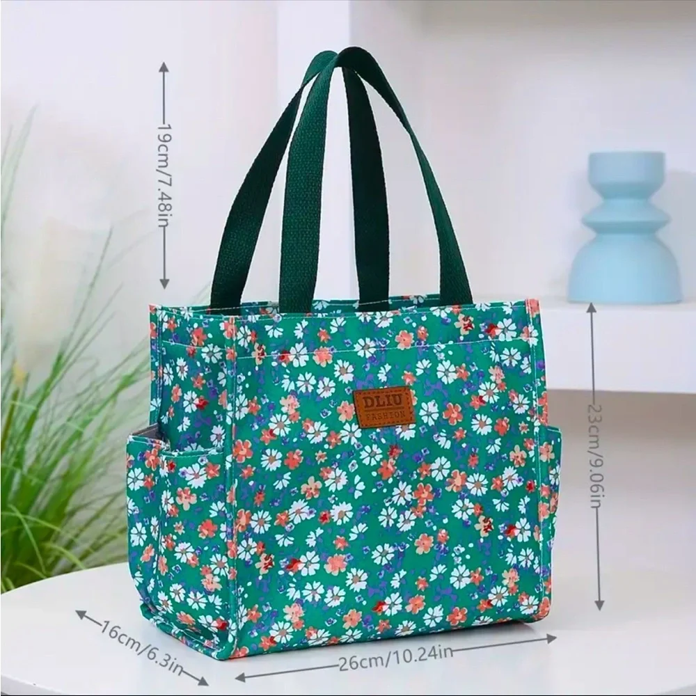 Floral Green Nylon Tote Bag